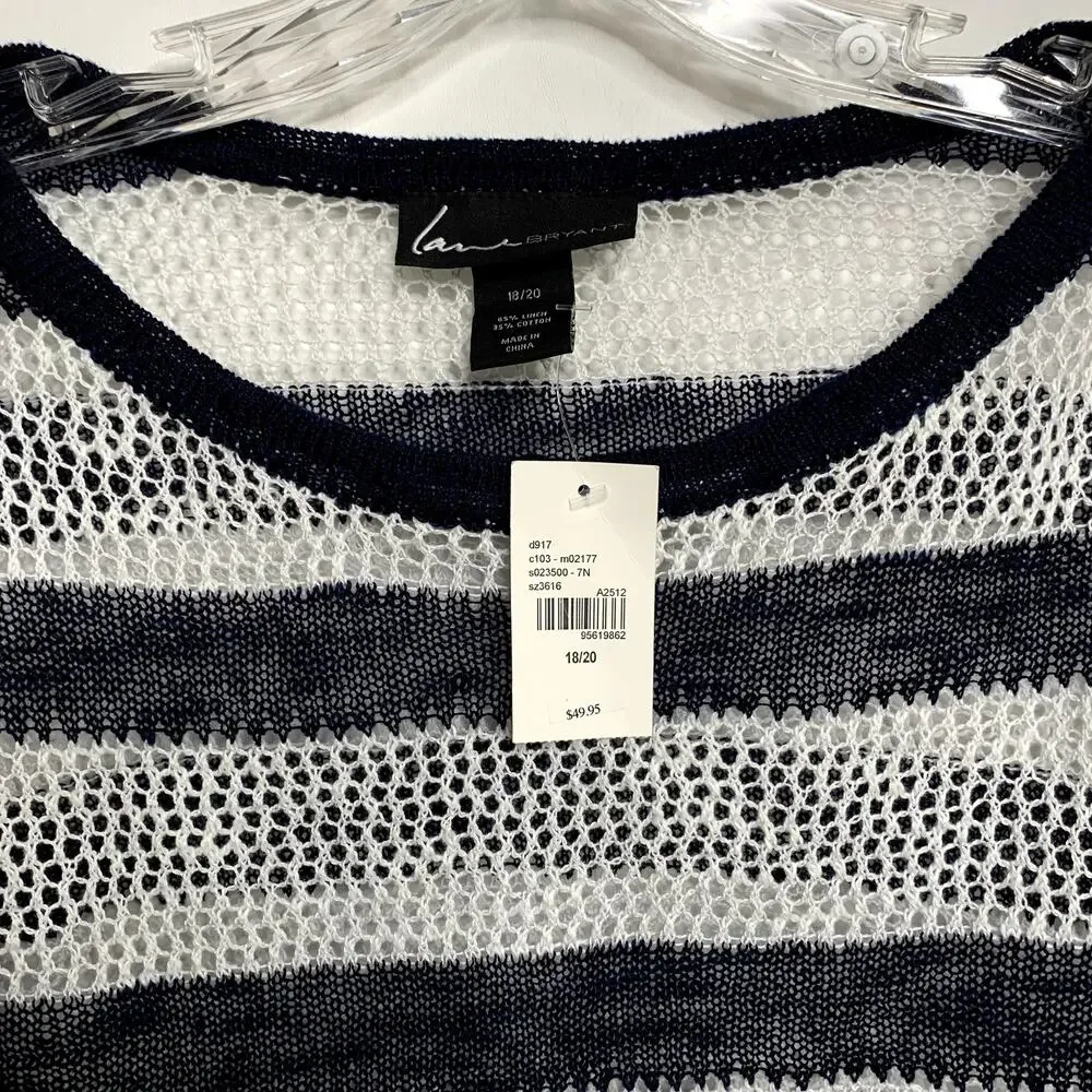 NWT Lane Bryant Womens 18/20 Blue White Striped 1/2 Slv Sweater Nautical Yacht